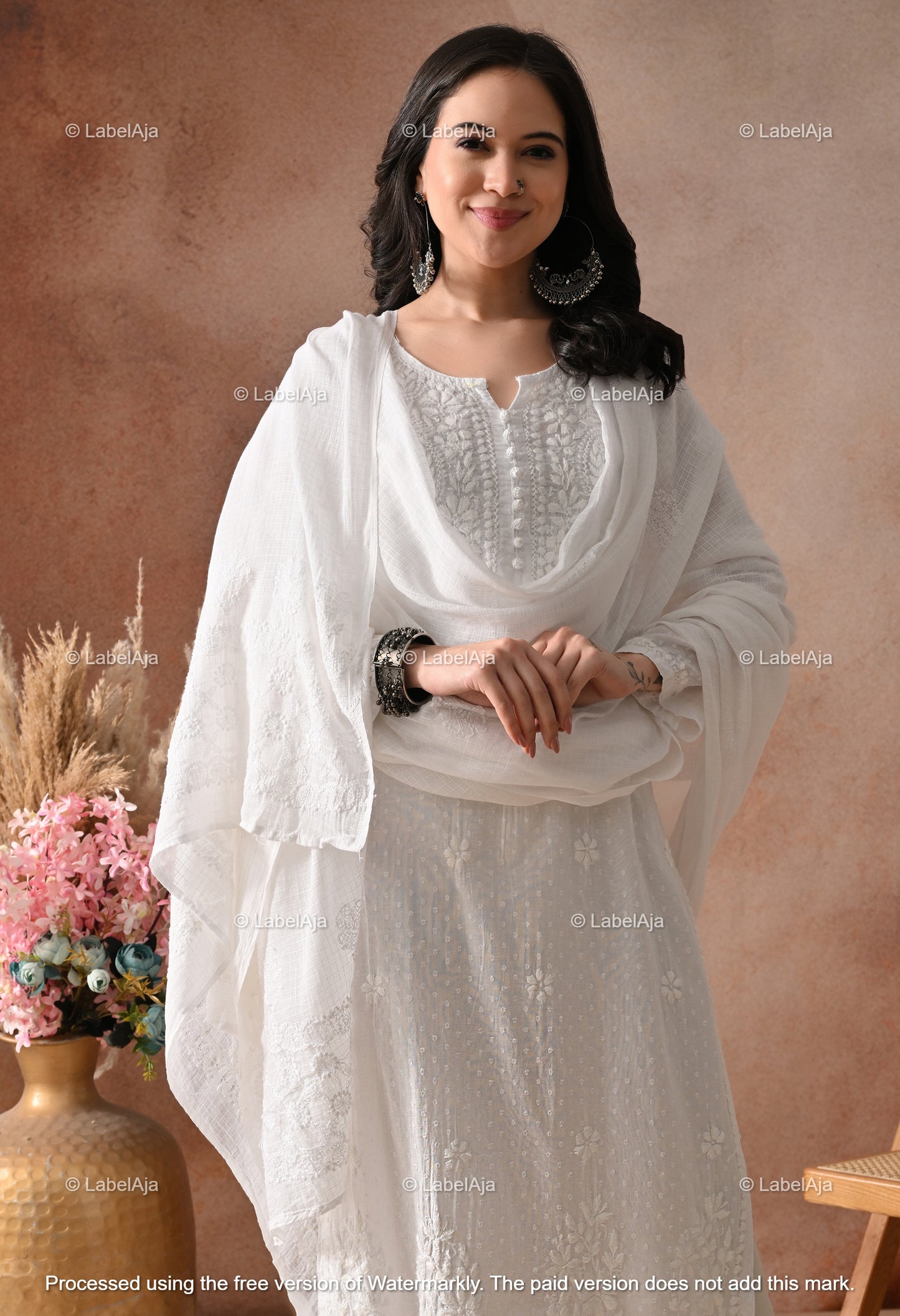 White Mul cotton Chikankari dupatta