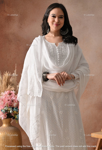 White Mul cotton Chikankari dupatta