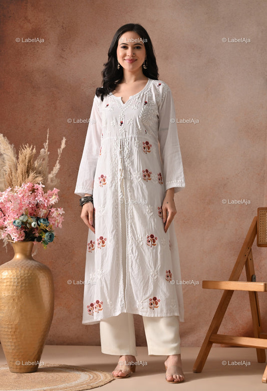 Navi mul Cotton chikankari long Shrug