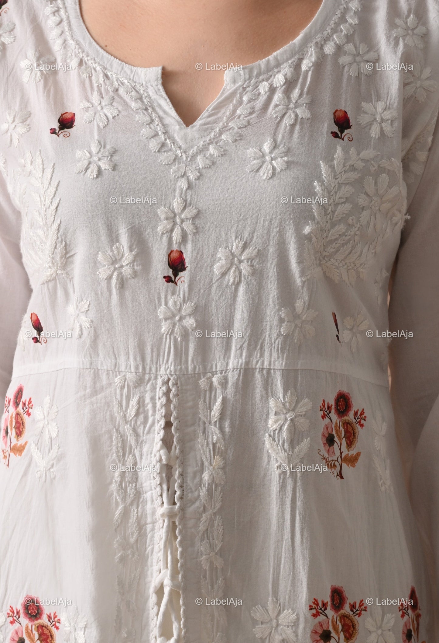 Navi mul Cotton chikankari long Shrug