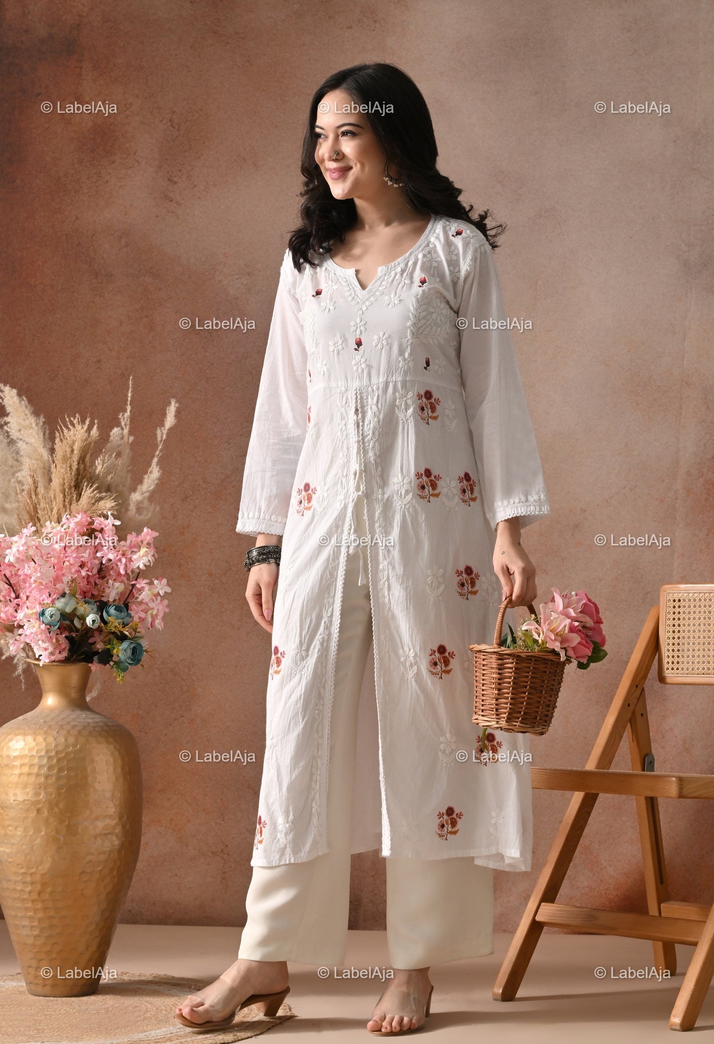 Navi mul Cotton chikankari long Shrug