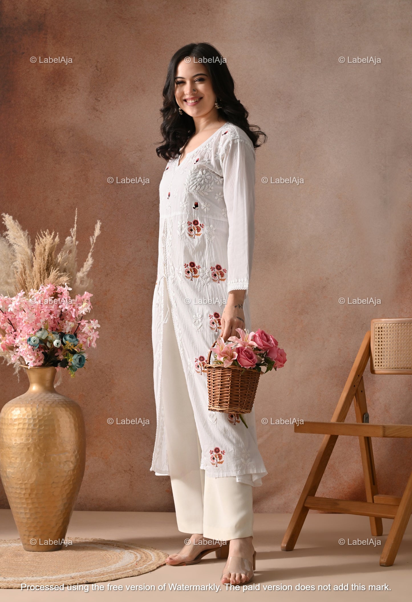 Navi mul Cotton chikankari long Shrug