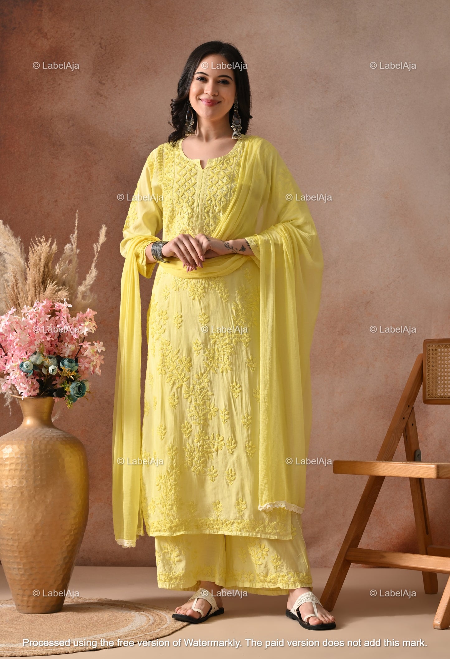 Zehra Chanderi Silk Kurti and Palazzo set White