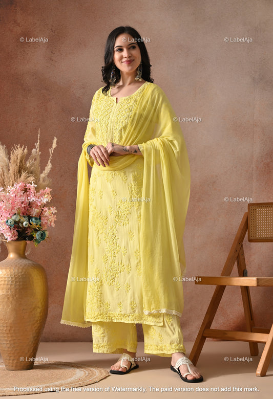 Zehra Chanderi Silk Kurti and Palazzo set White