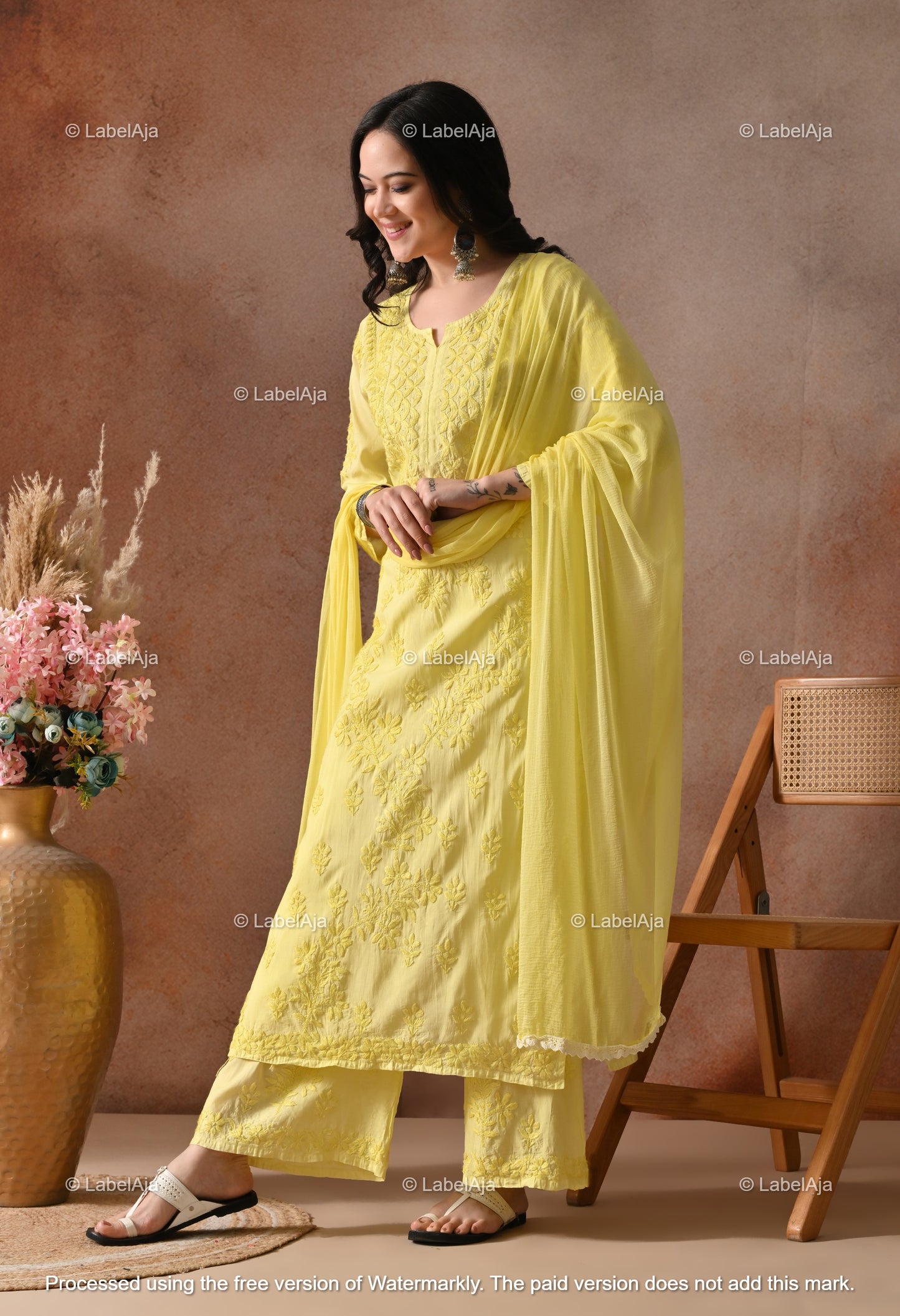 Zehra Chanderi Silk Kurti and Palazzo set White