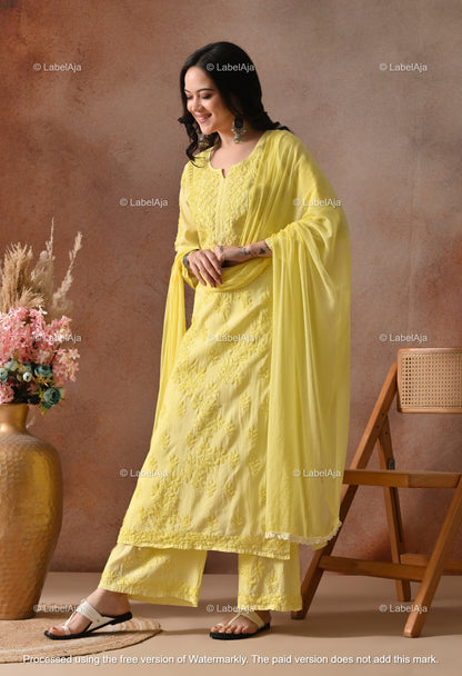 Zehra Chanderi Silk Kurti and Palazzo set White