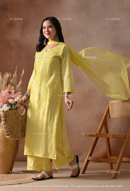 Zehra Chanderi Silk Kurti and Palazzo set White