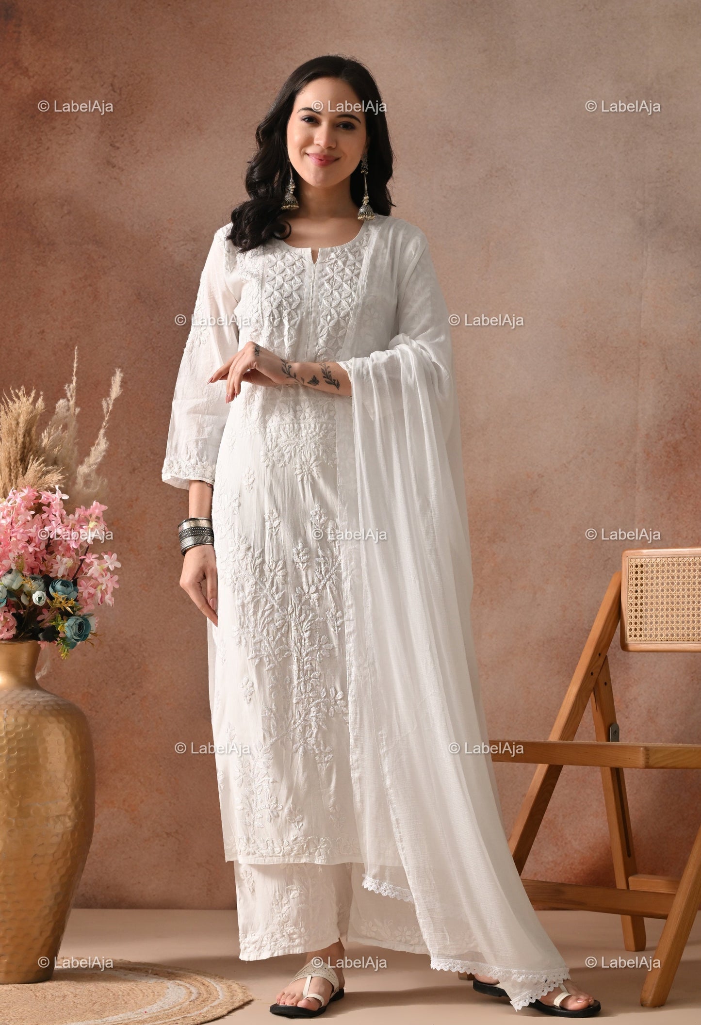 Zehra Chanderi Silk Kurti and Palazzo set White