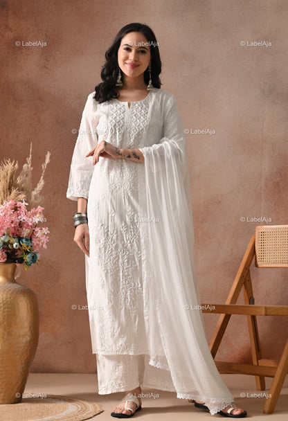 Zehra Chanderi Silk Kurti and Palazzo set White