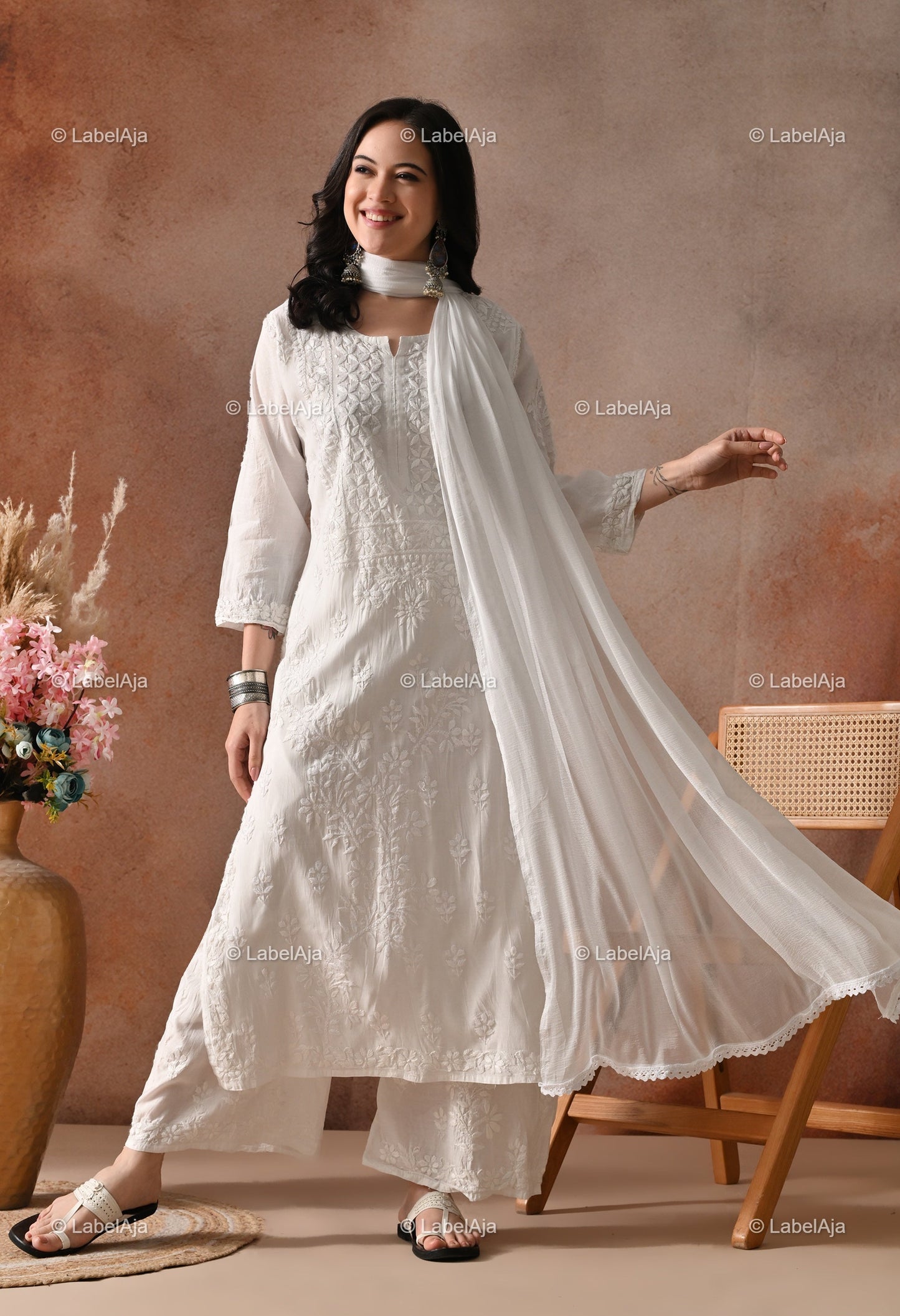 Zehra Chanderi Silk Kurti and Palazzo set White