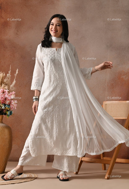Zehra Chanderi Silk Kurti and Palazzo set White