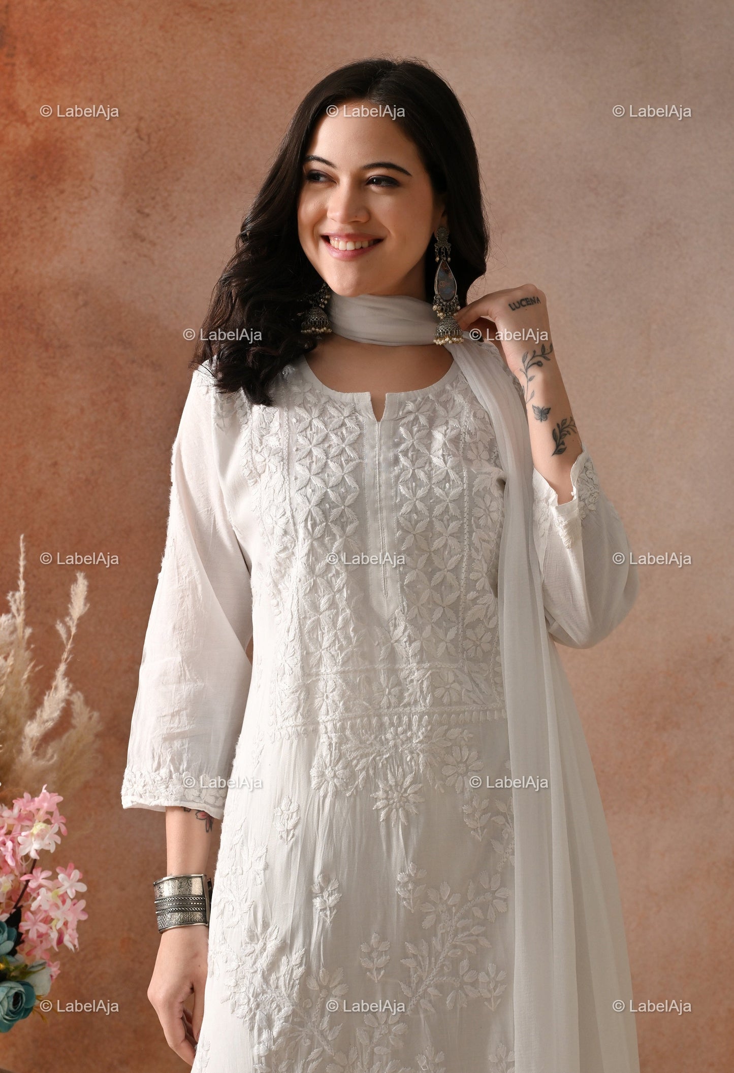 Zehra Chanderi Silk Kurti and Palazzo set White