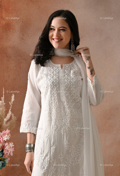Zehra Chanderi Silk Kurti and Palazzo set White