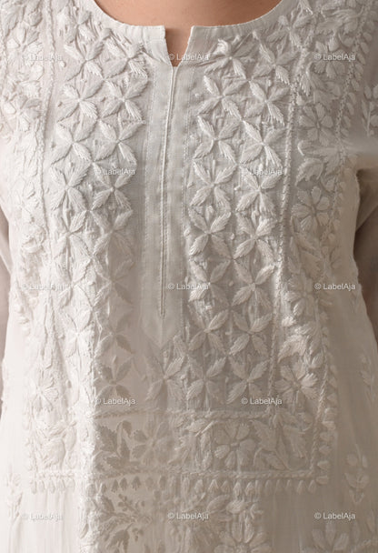Zehra Chanderi Silk Kurti and Palazzo set White