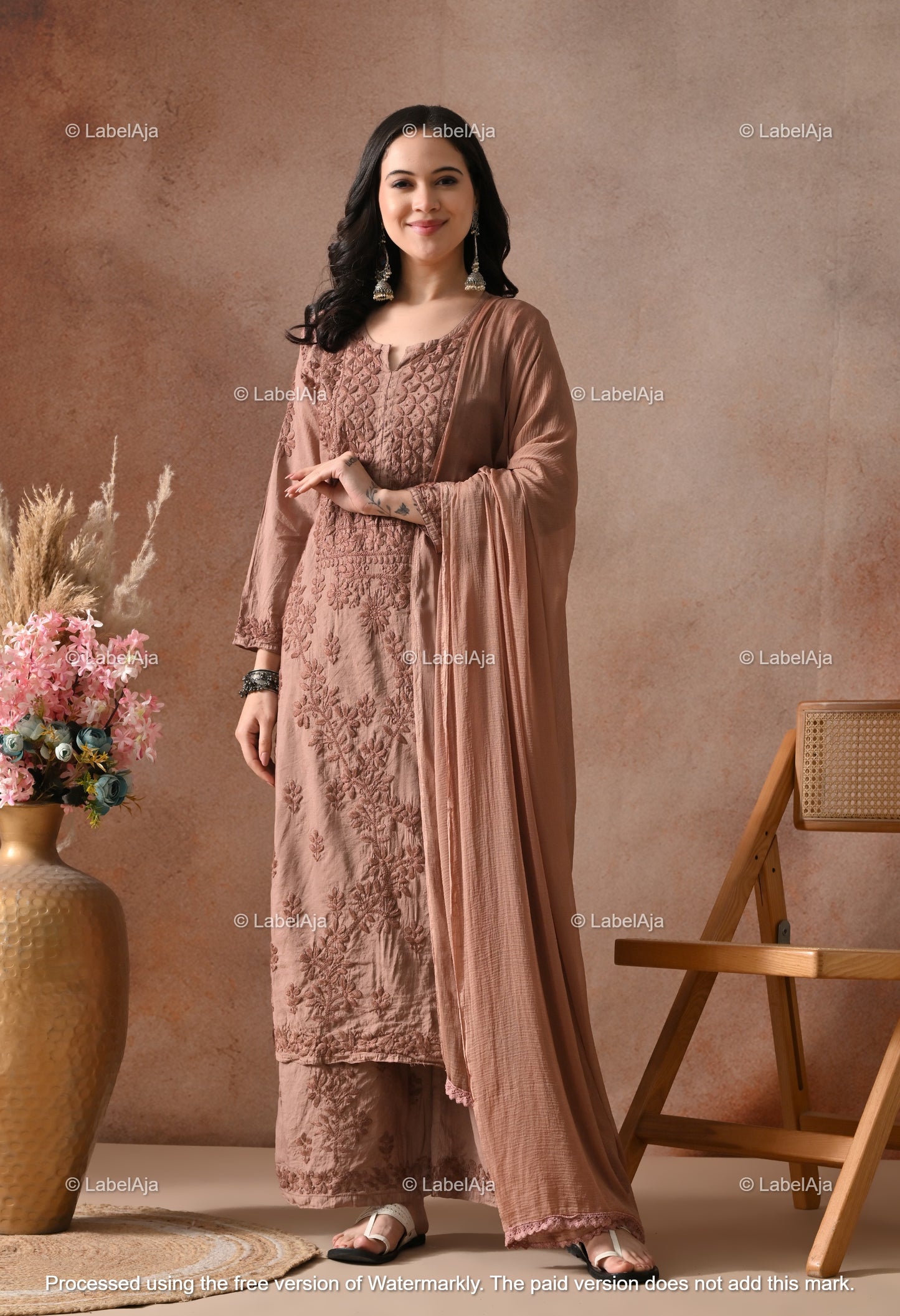 Zehra Chanderi Silk Kurti and Palazzo set White