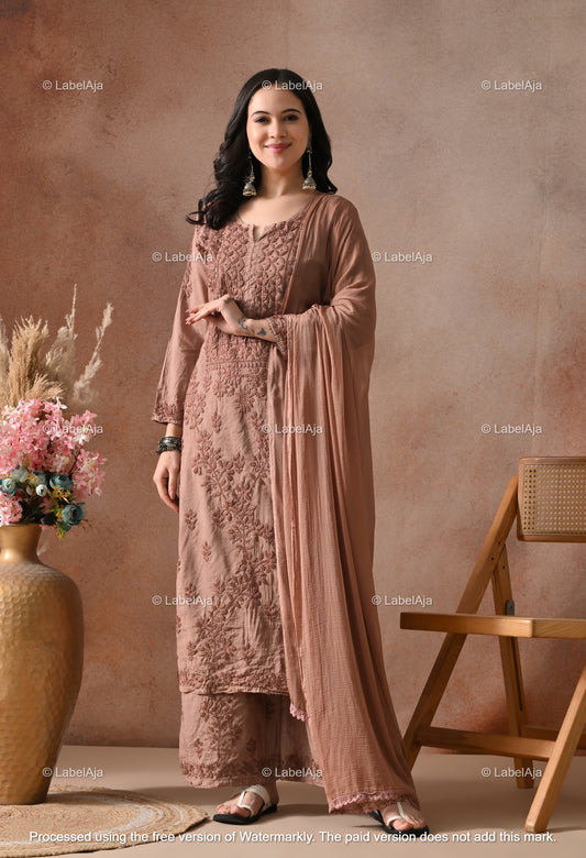 Zehra Chanderi Silk Kurti and Palazzo set White