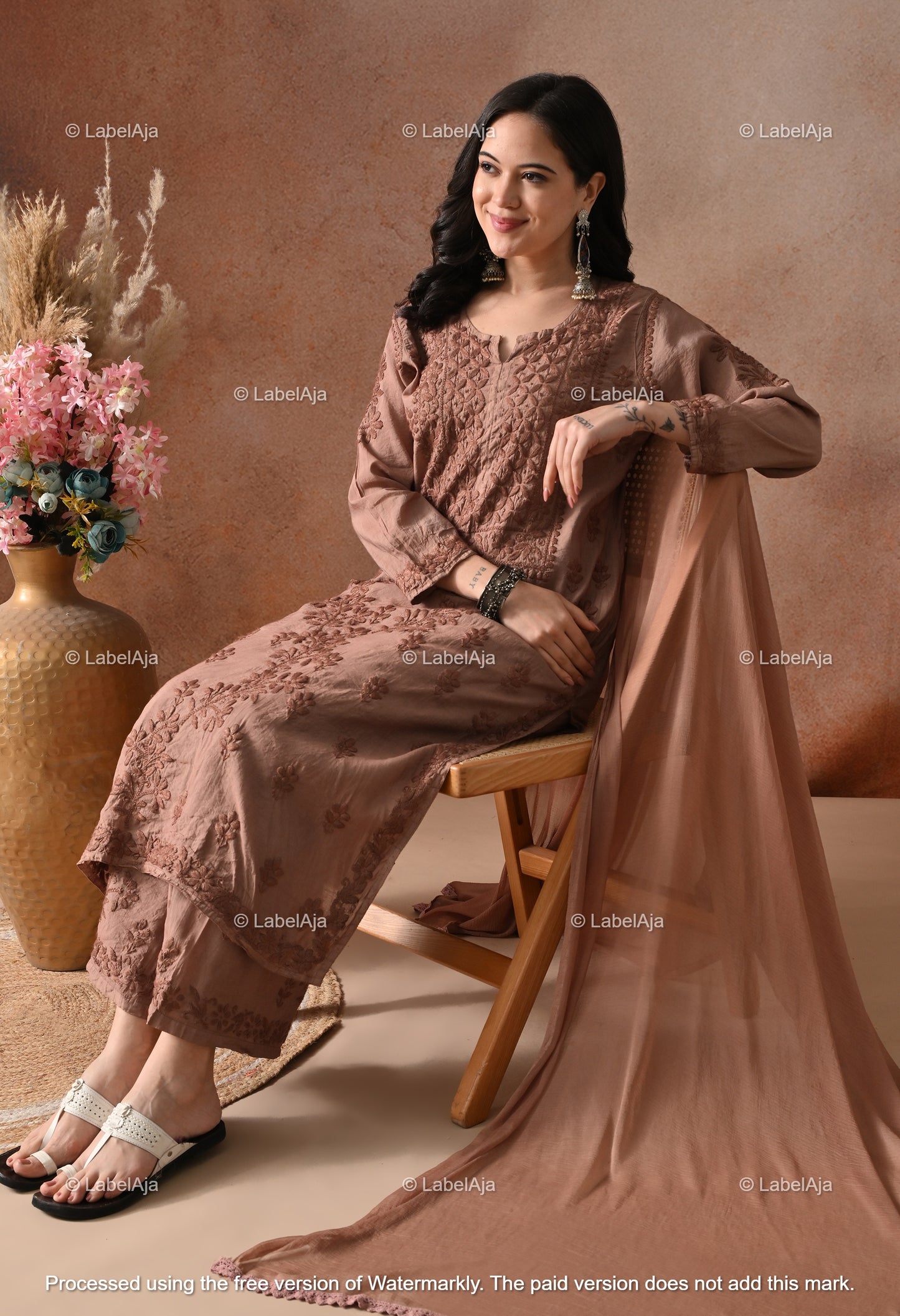 Zehra Chanderi Silk Kurti and Palazzo set White