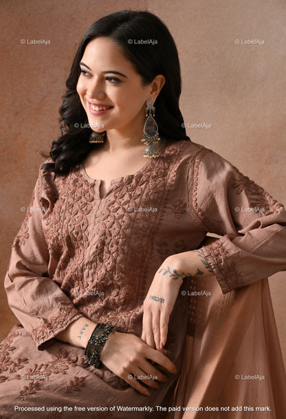 Zehra Chanderi Silk Kurti and Palazzo set White