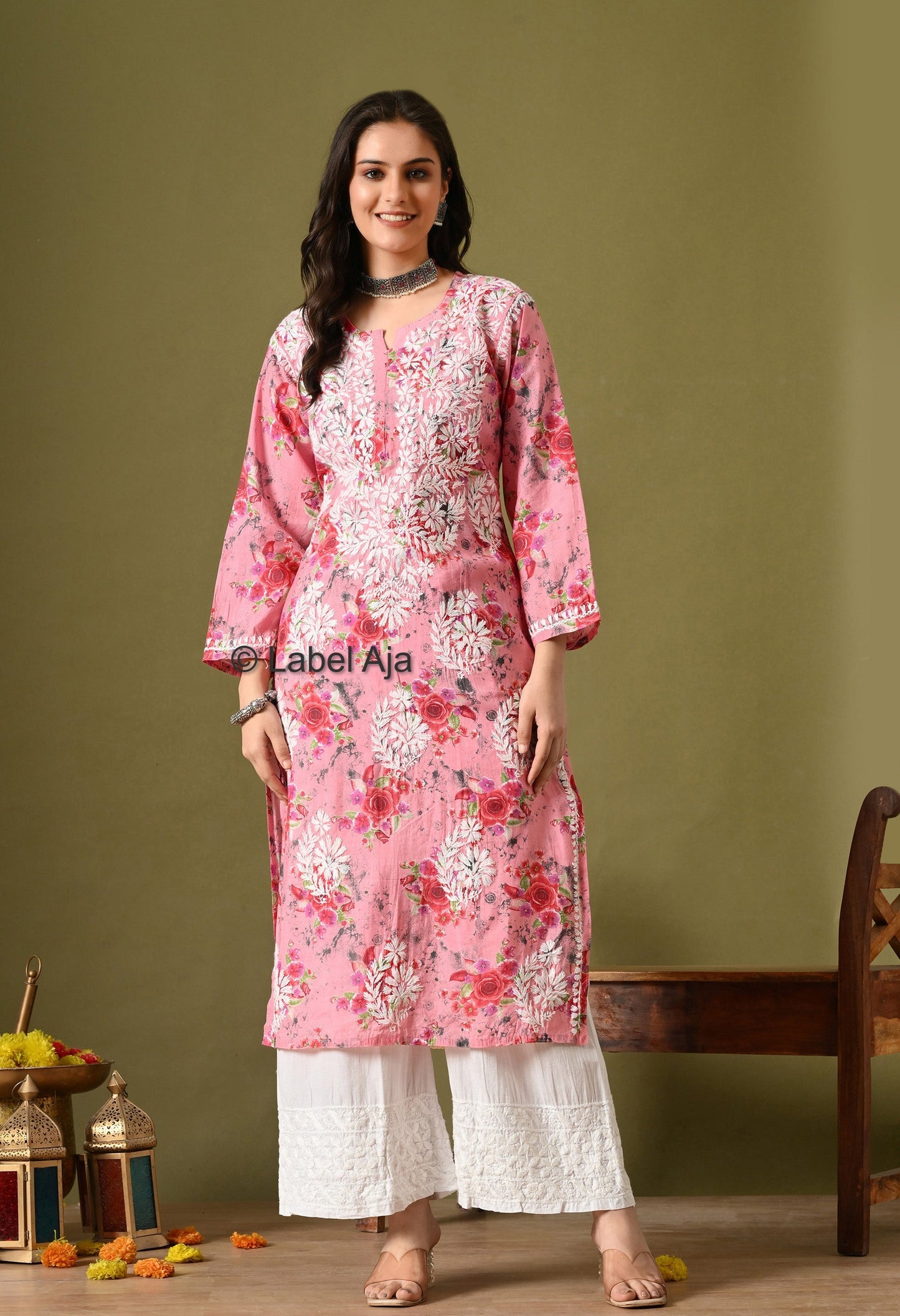 Gulzar Chanderi silk printed Chikankari kurti