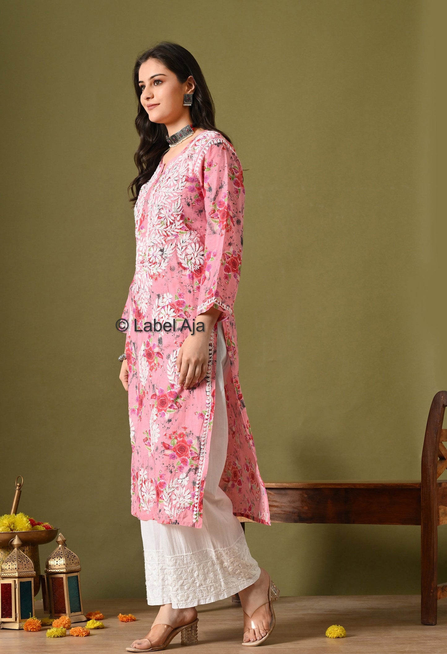 Gulzar Chanderi silk printed Chikankari kurti