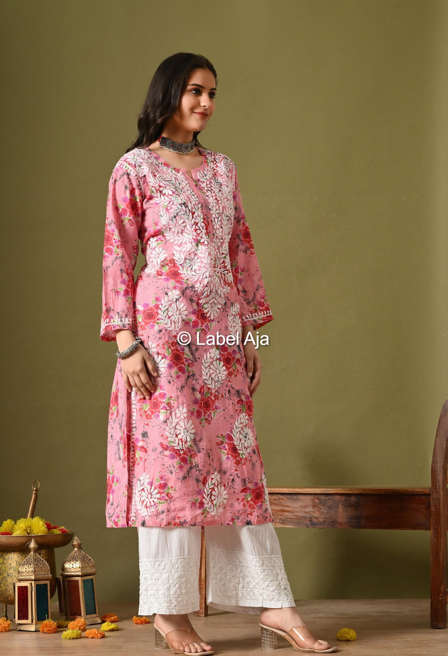Gulzar Chanderi silk printed Chikankari kurti