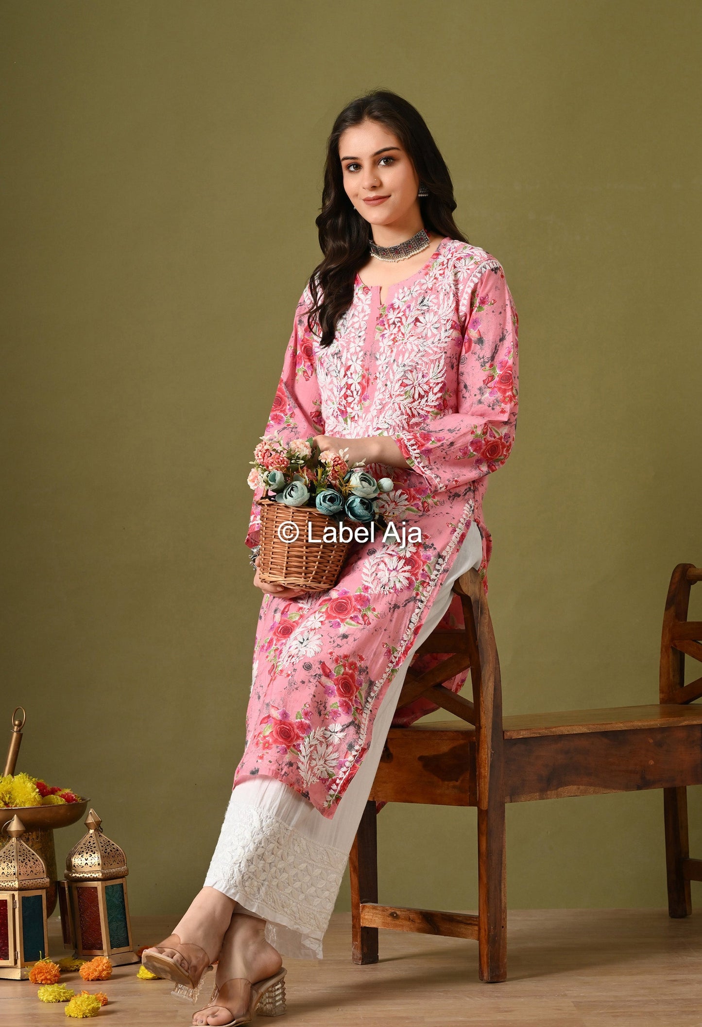 Gulzar Chanderi silk printed Chikankari kurti