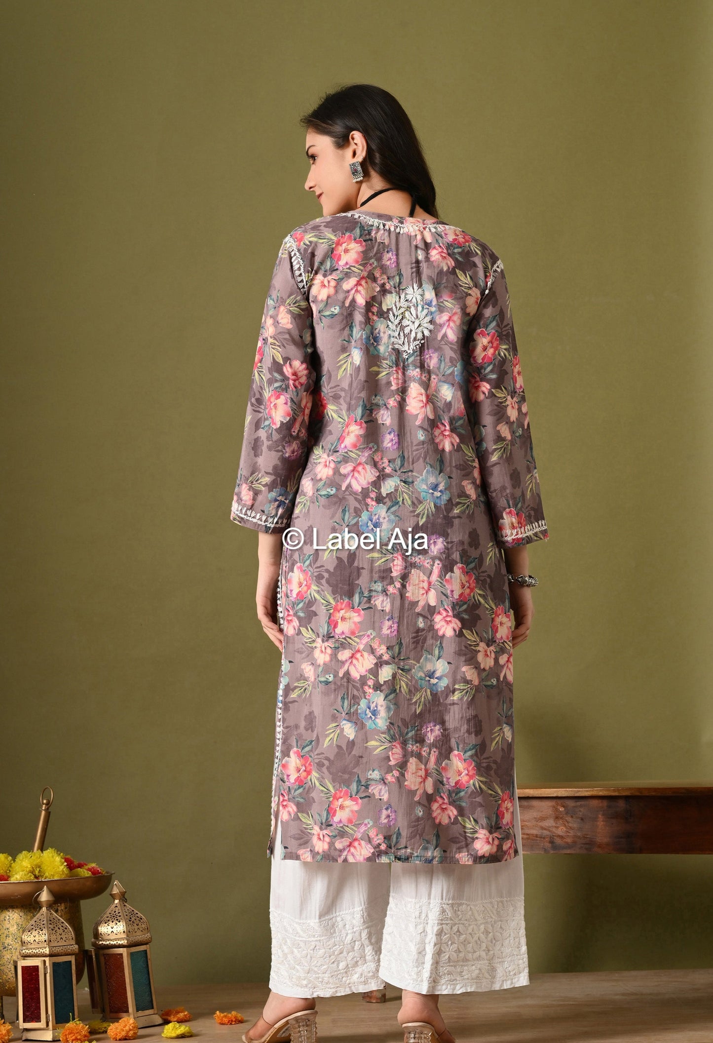 Gulzar Chanderi silk printed Chikankari kurti