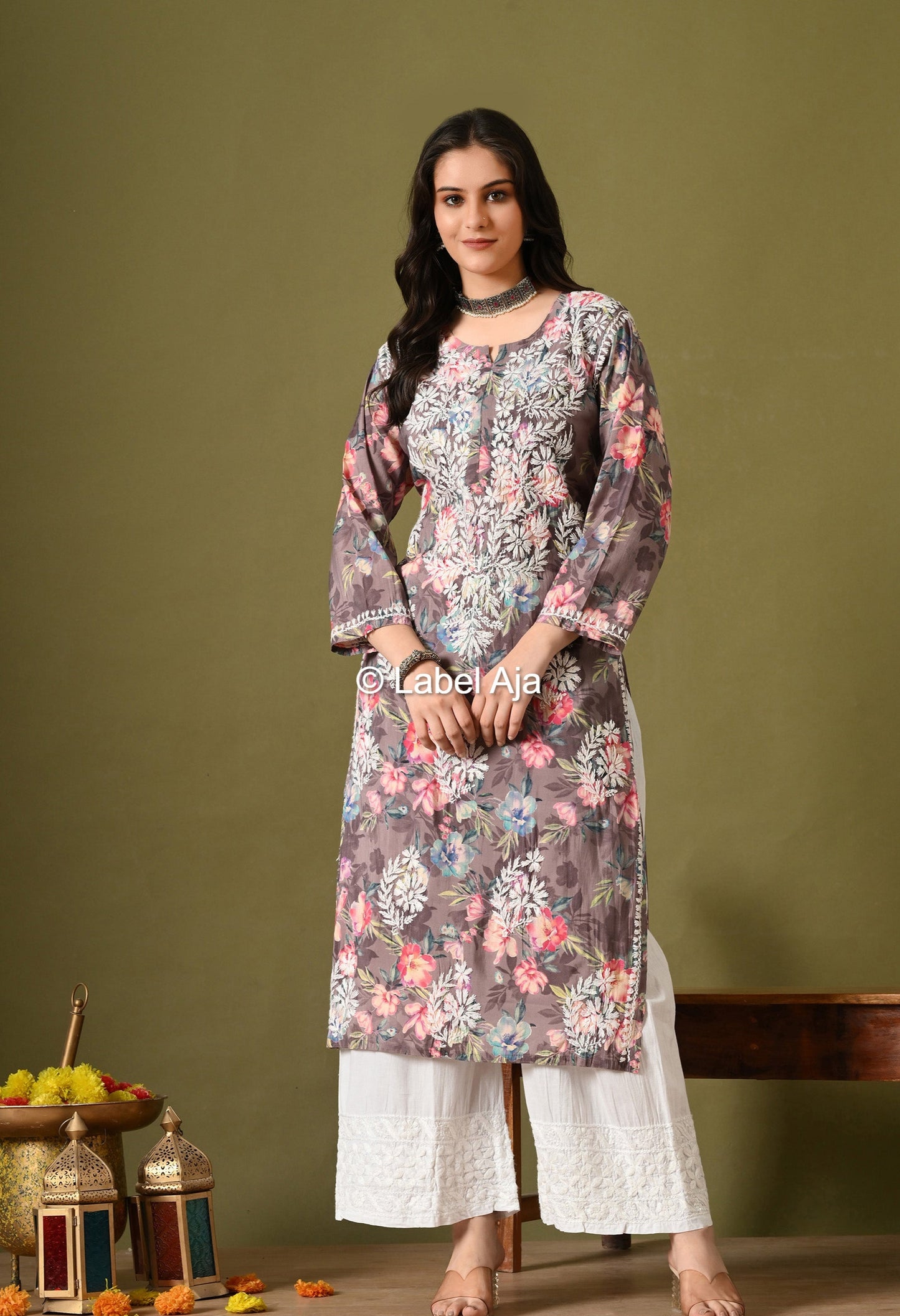 Gulzar Chanderi silk printed Chikankari kurti
