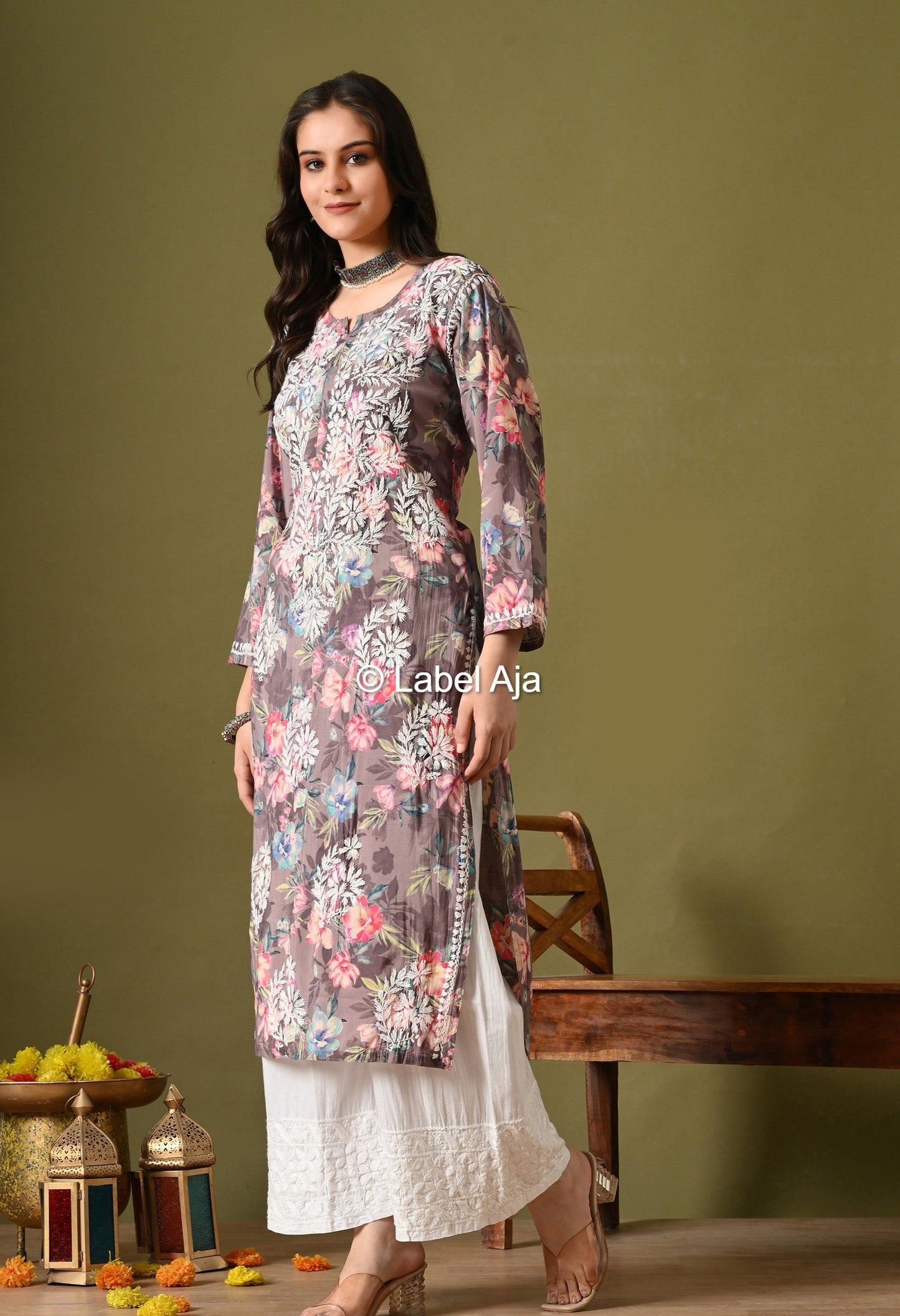 Gulzar Chanderi silk printed Chikankari kurti