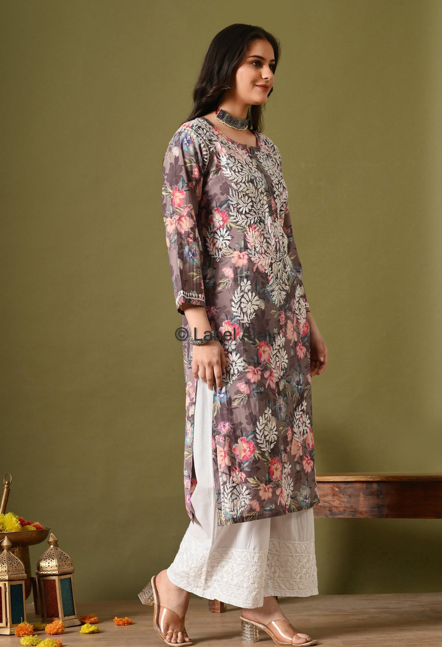 Gulzar Chanderi silk printed Chikankari kurti