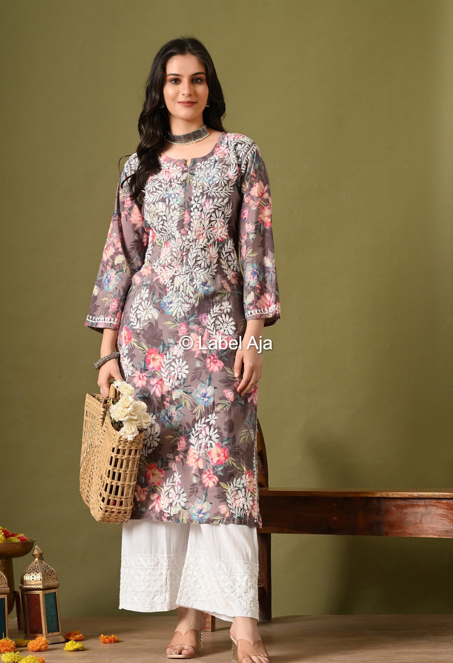 Gulzar Chanderi silk printed Chikankari kurti