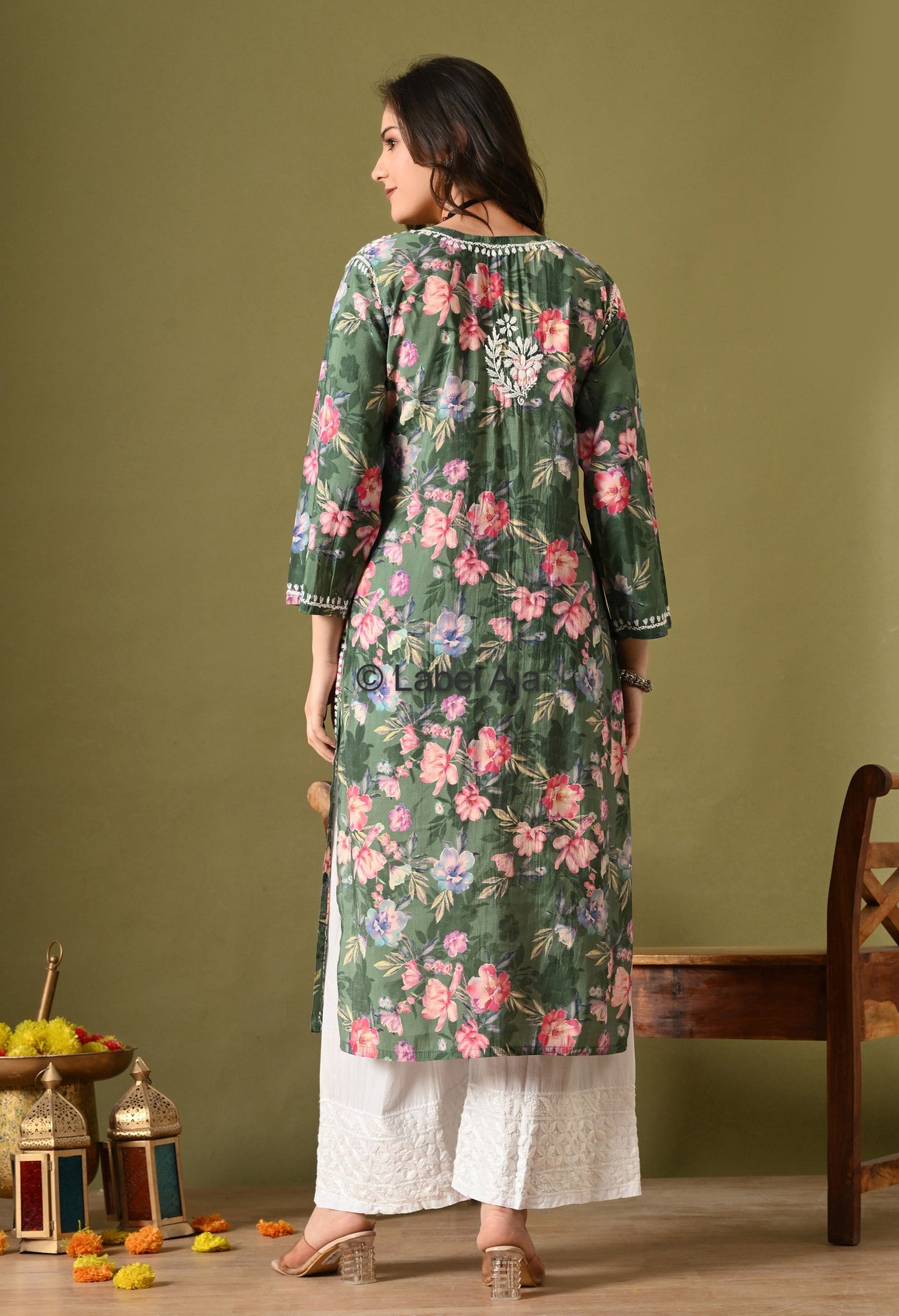 Gulzar Chanderi silk printed Chikankari kurti