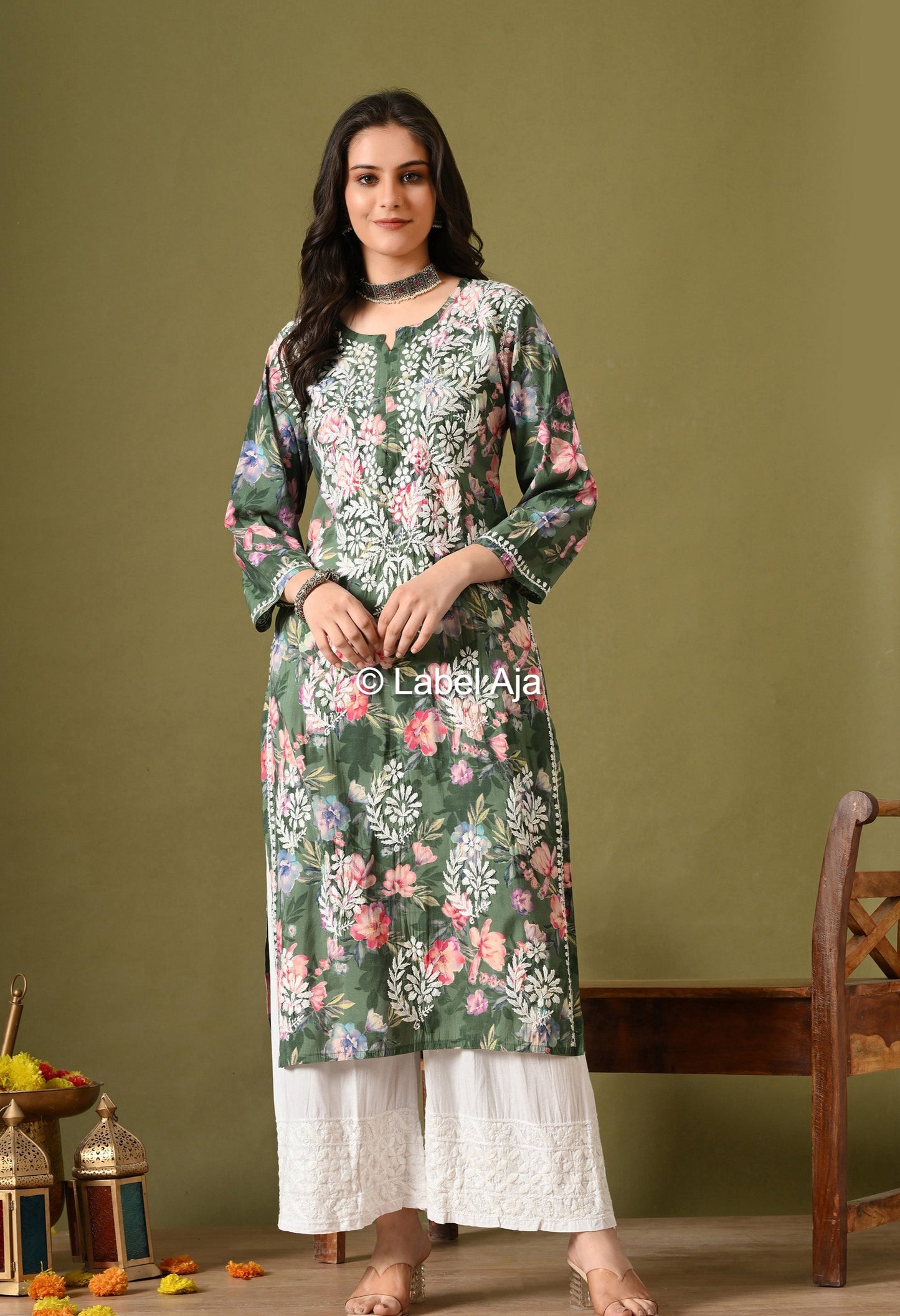 Gulzar Chanderi silk printed Chikankari kurti