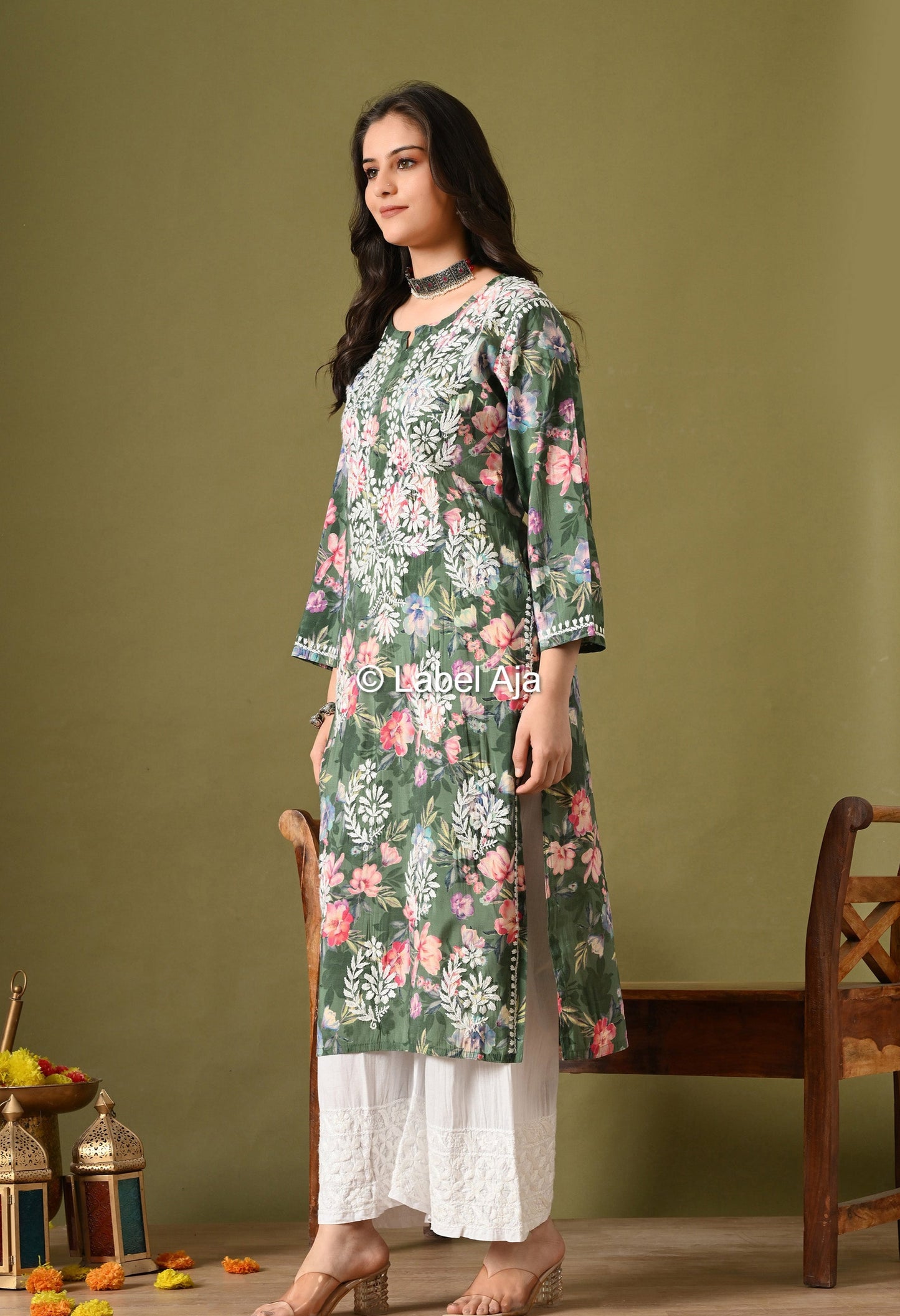Gulzar Chanderi silk printed Chikankari kurti
