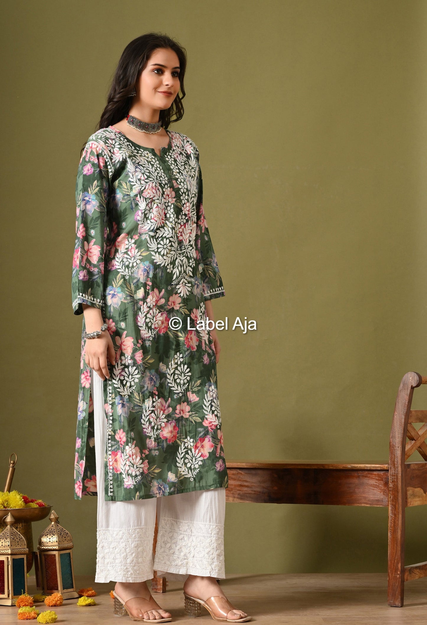 Gulzar Chanderi silk printed Chikankari kurti
