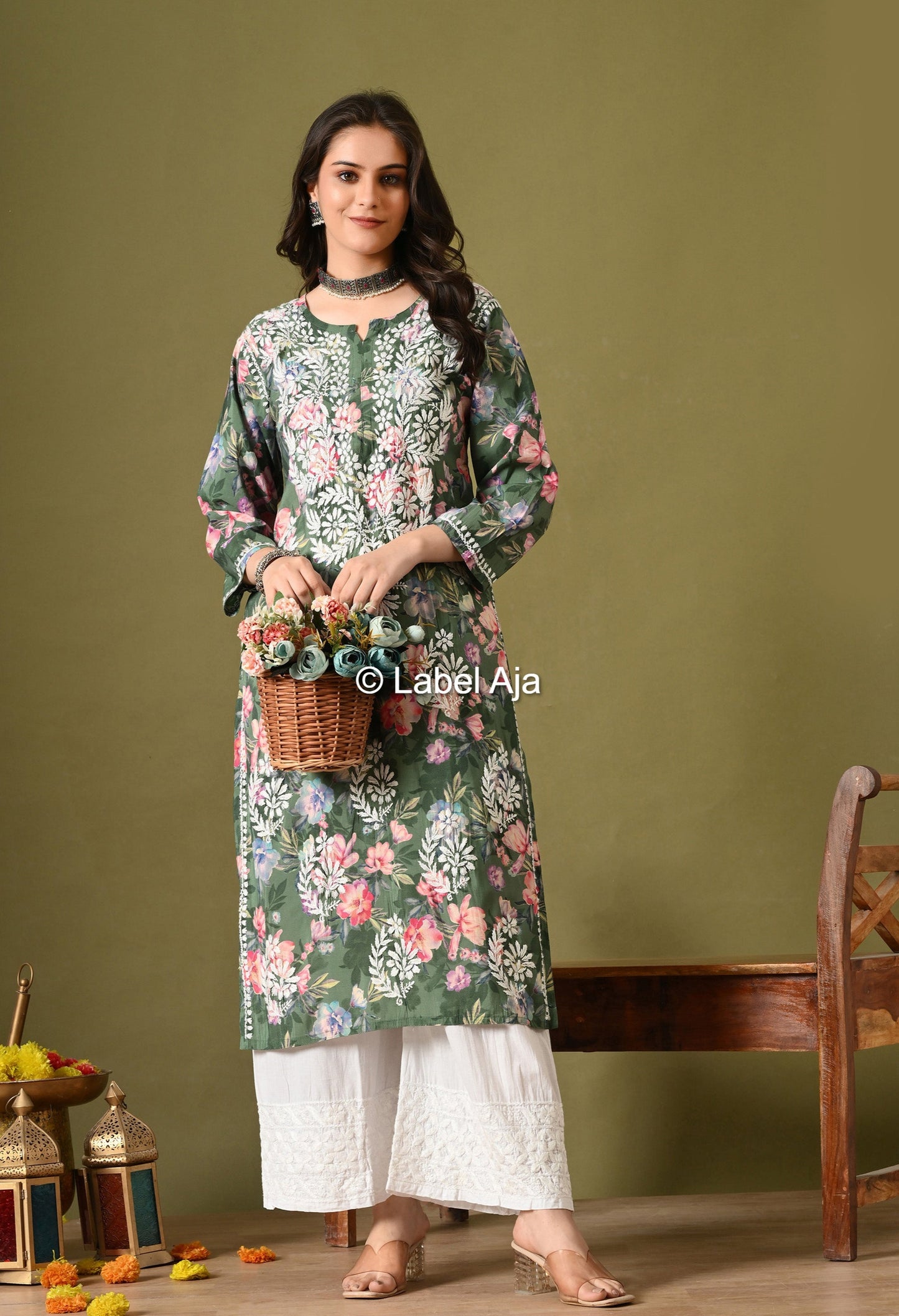 Gulzar Chanderi silk printed Chikankari kurti