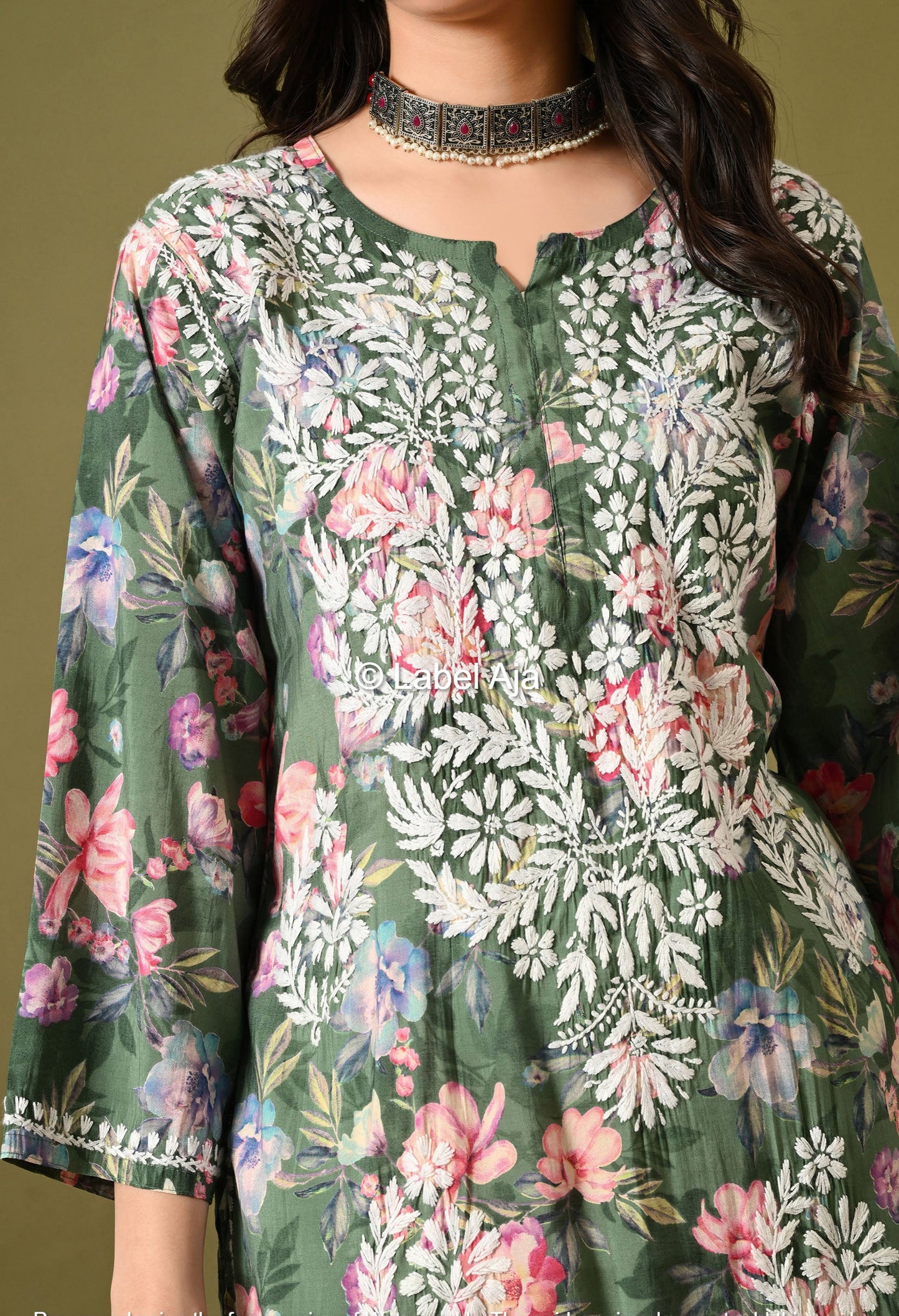 Gulzar Chanderi silk printed Chikankari kurti