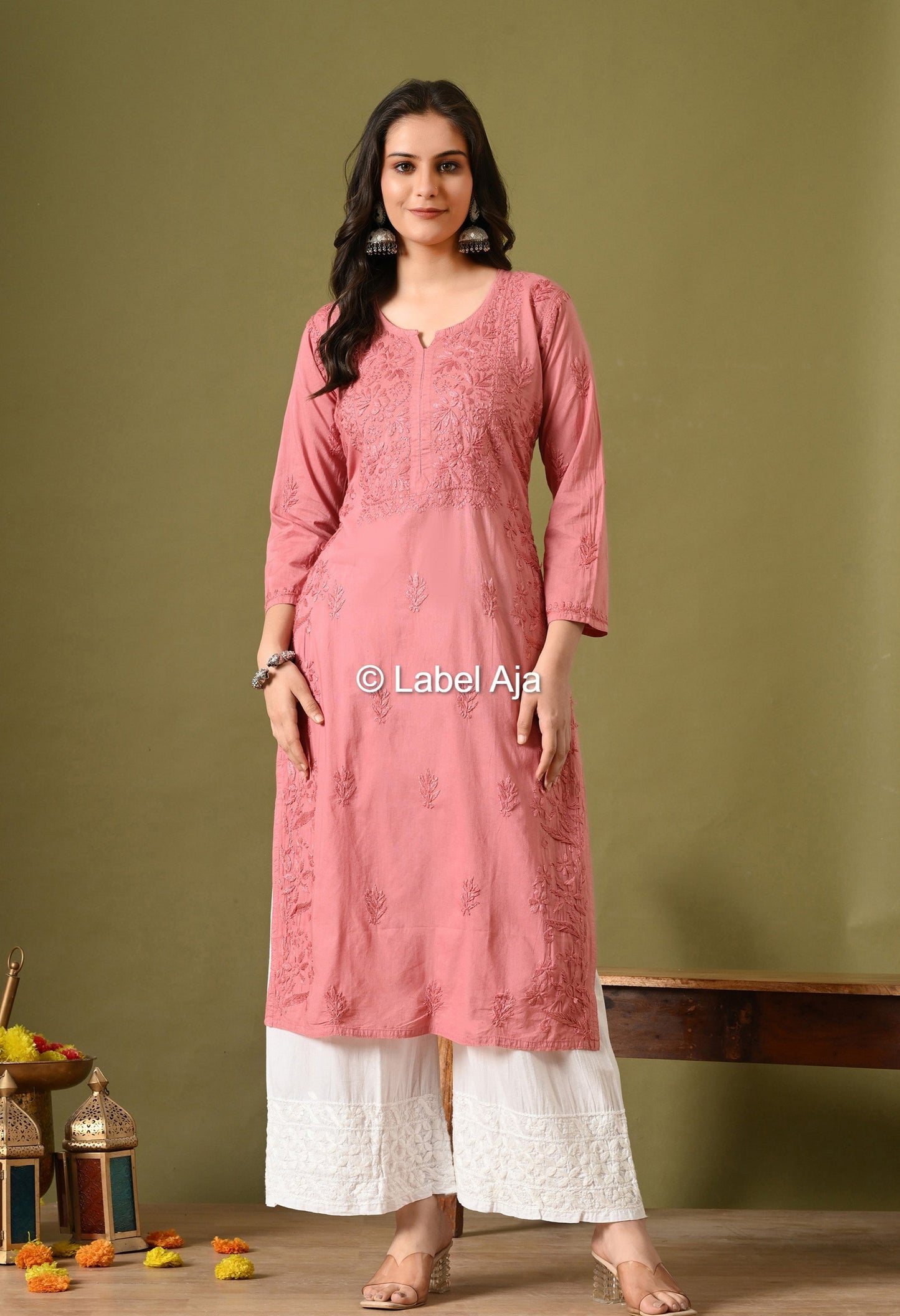 Vani mul Cotton chikankari long kurti
