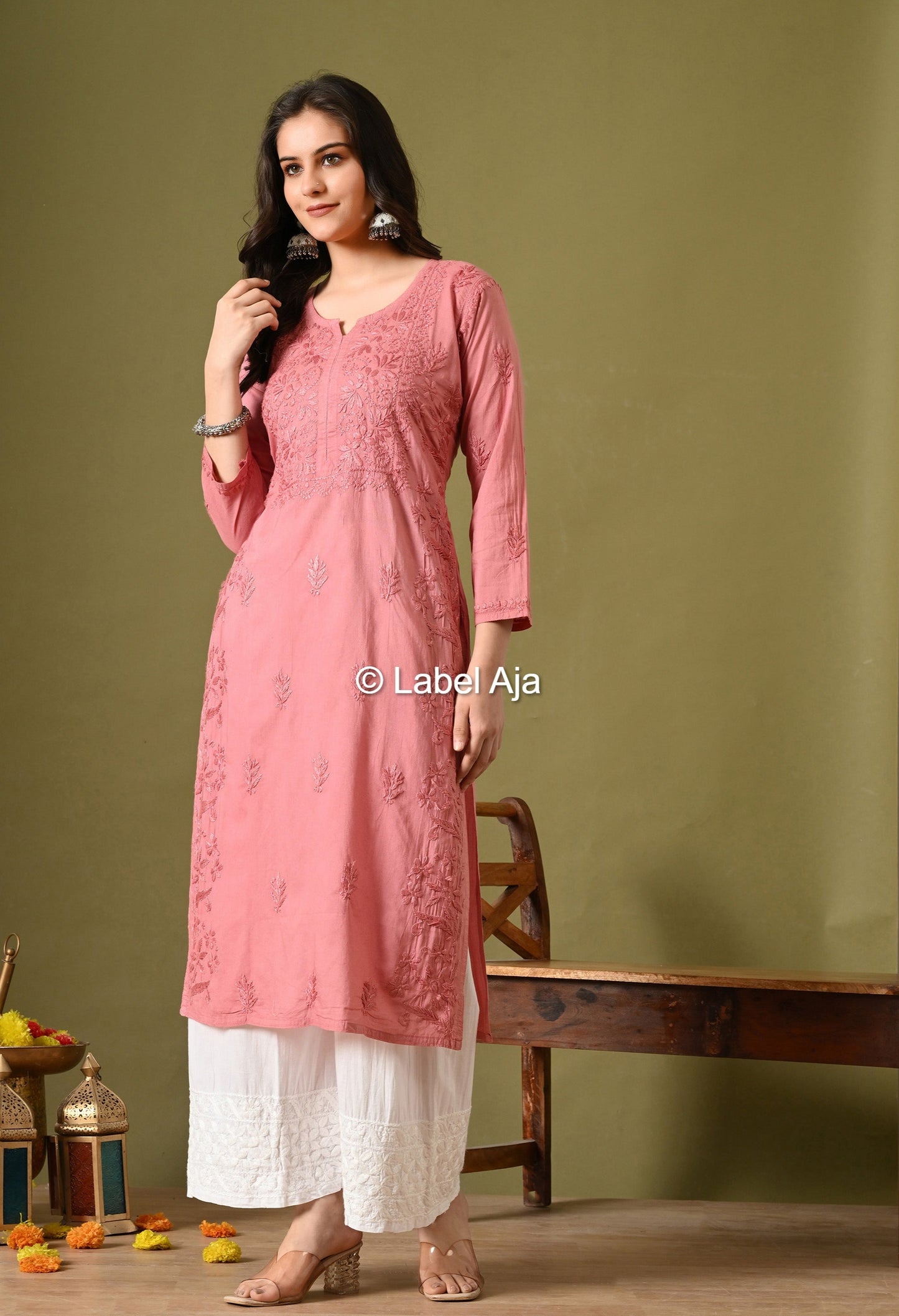 Vani mul Cotton chikankari long kurti