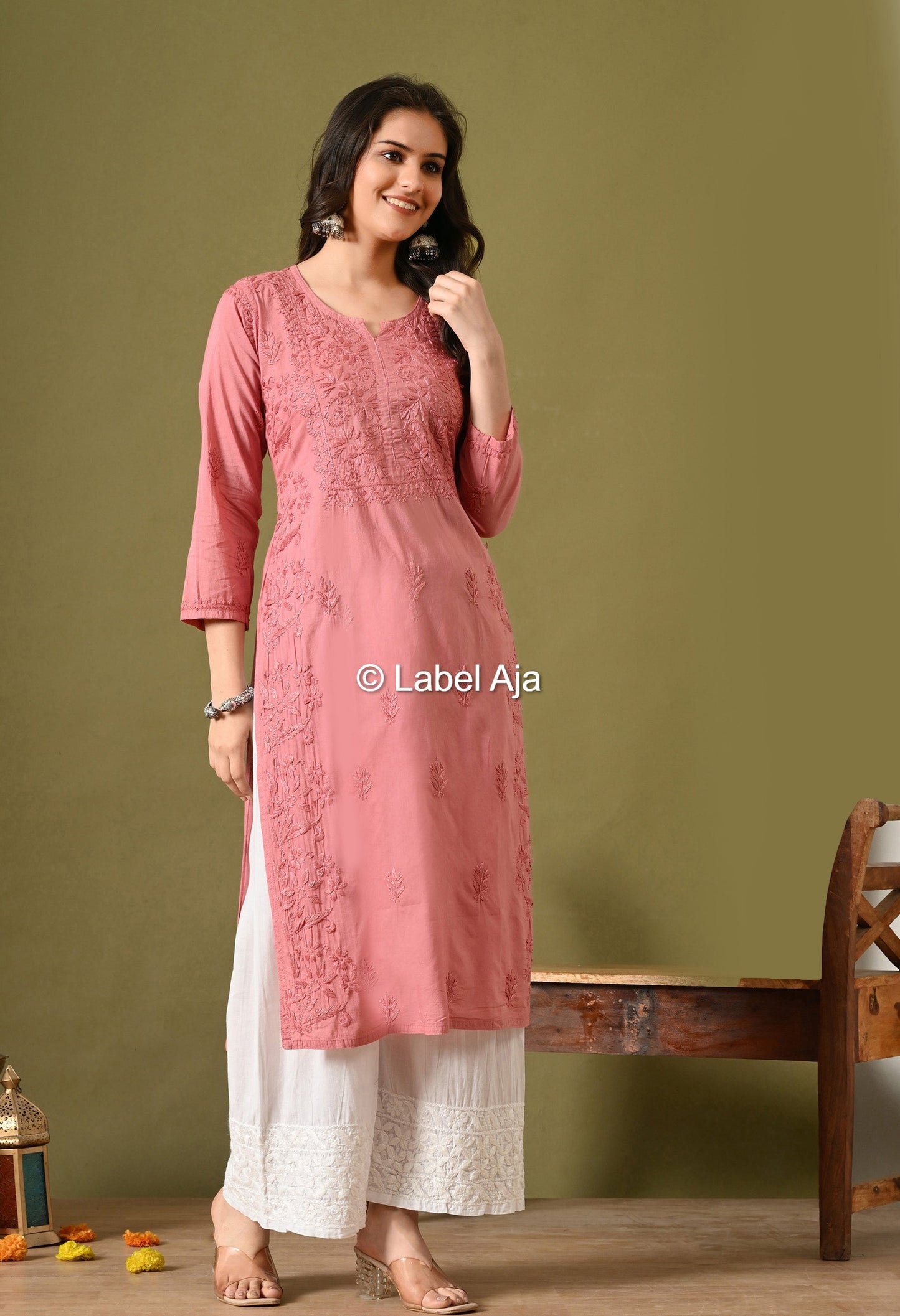 Vani mul Cotton chikankari long kurti