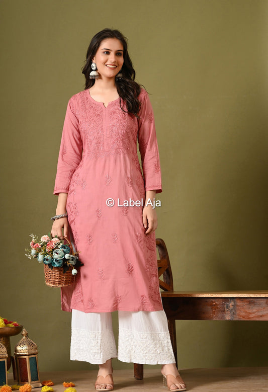 Vani mul Cotton chikankari long kurti