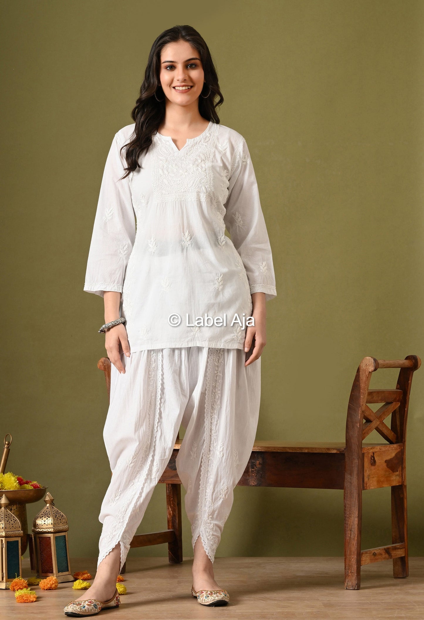 Inaya mul cotton chikankari short top