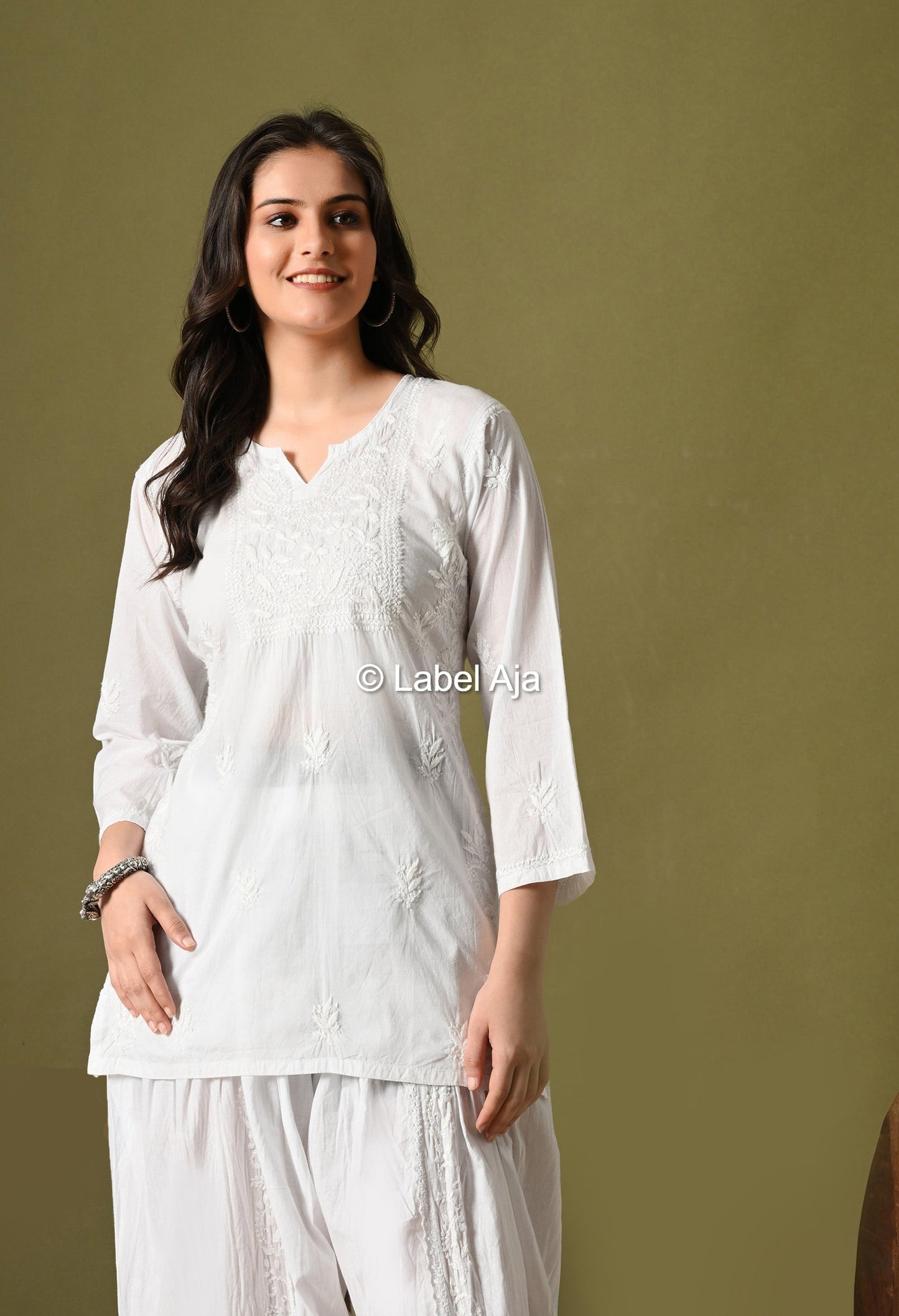 Inaya mul cotton chikankari short top