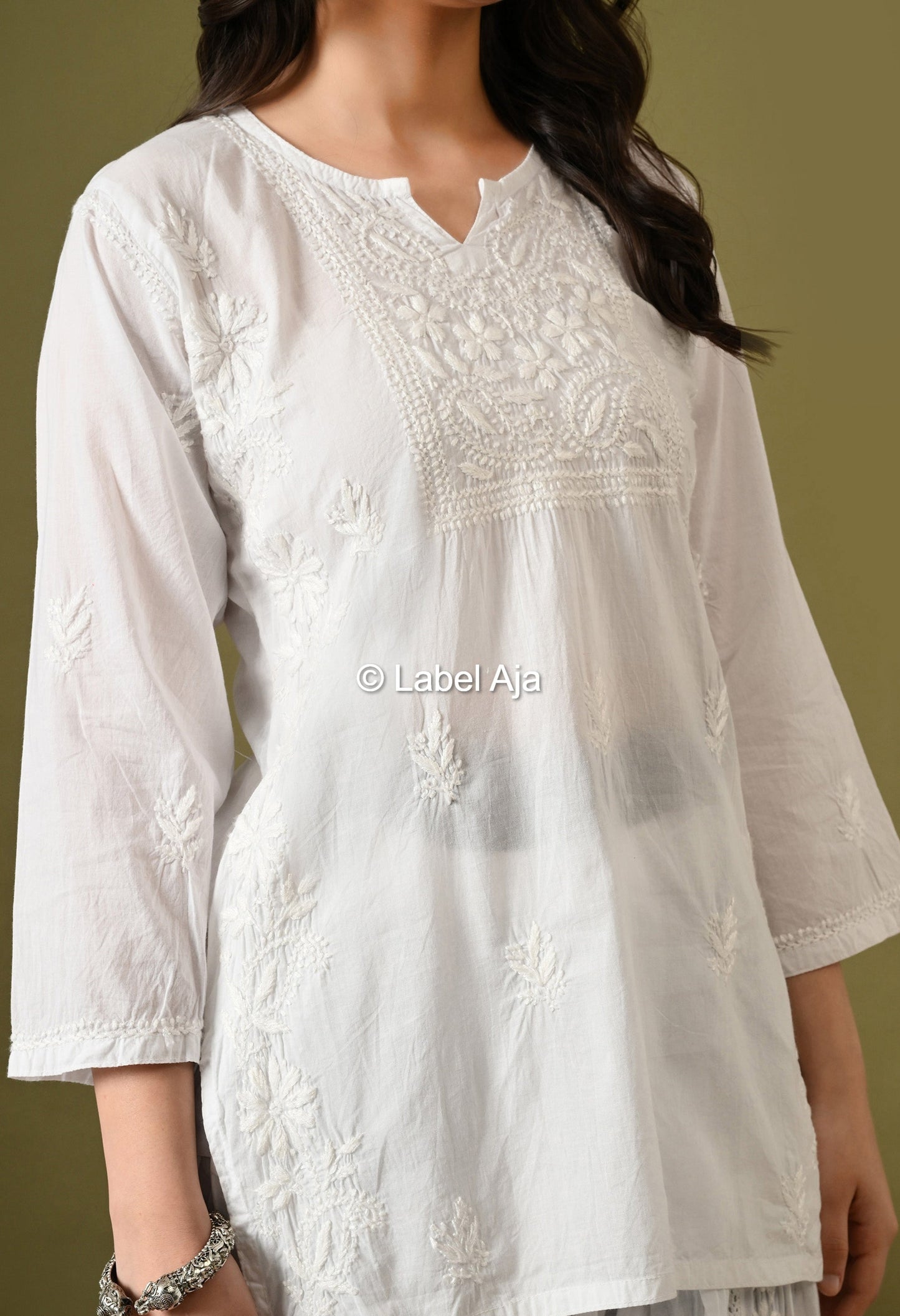 Inaya mul cotton chikankari short top