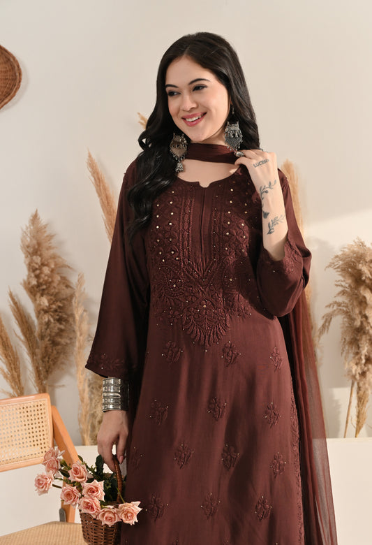 Palak Kurti, Palazzo and dupatta set with Mukaish work