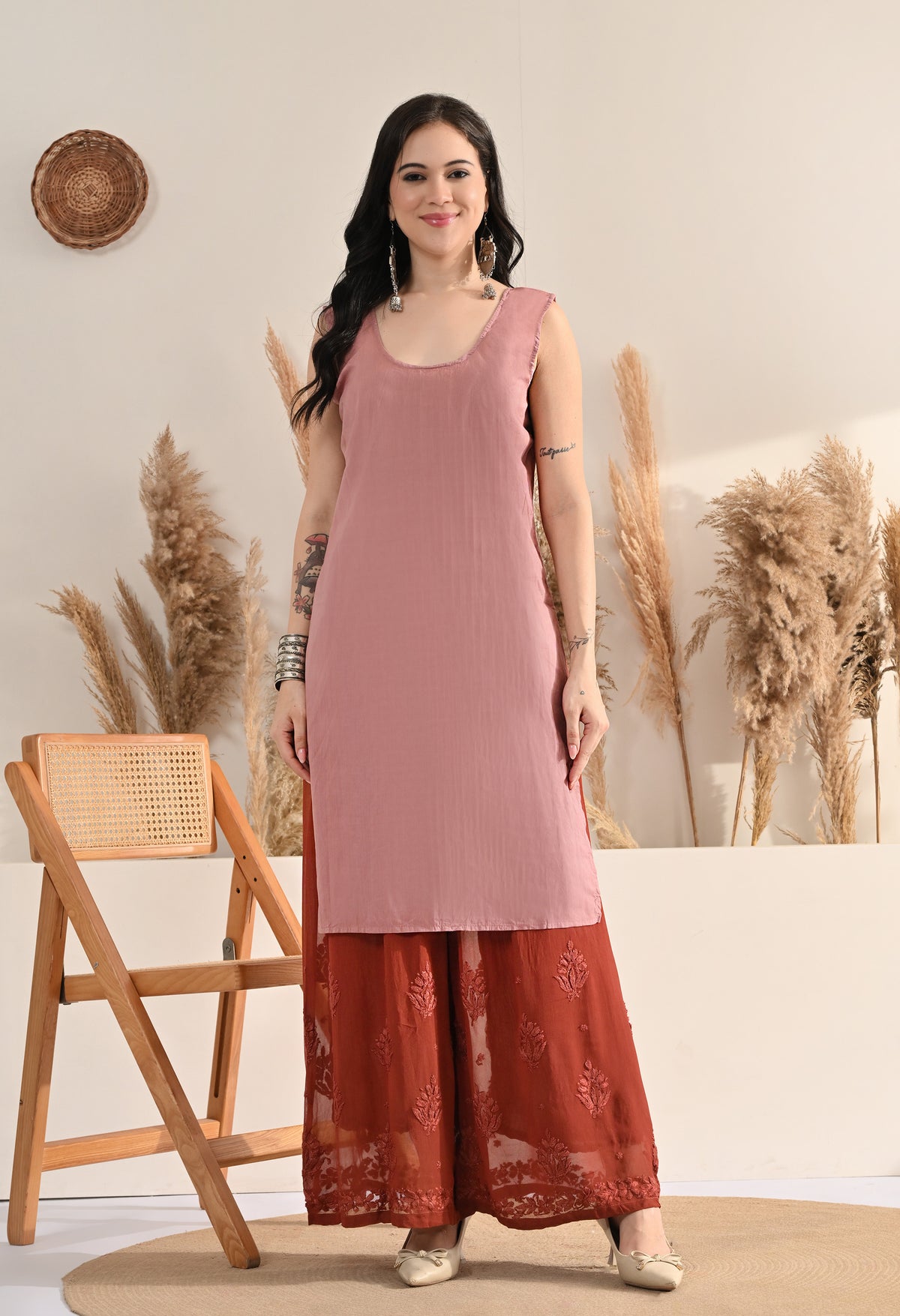 Farah Viscose kurti, palazzo, dupatta and inner set