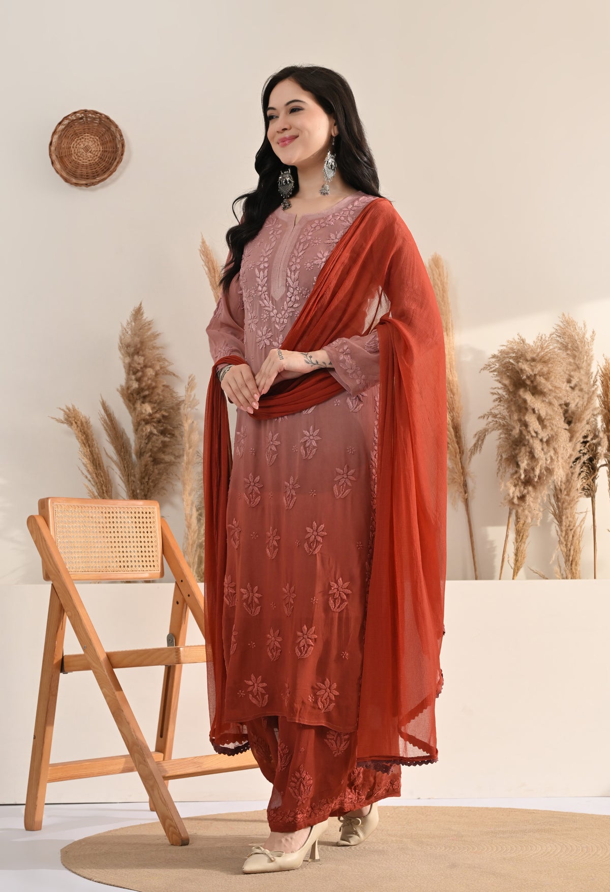 Farah Viscose kurti, palazzo, dupatta and inner set