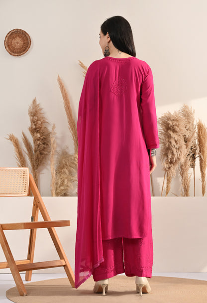 Palak Kurti, Palazzo and dupatta set with Mukaish work