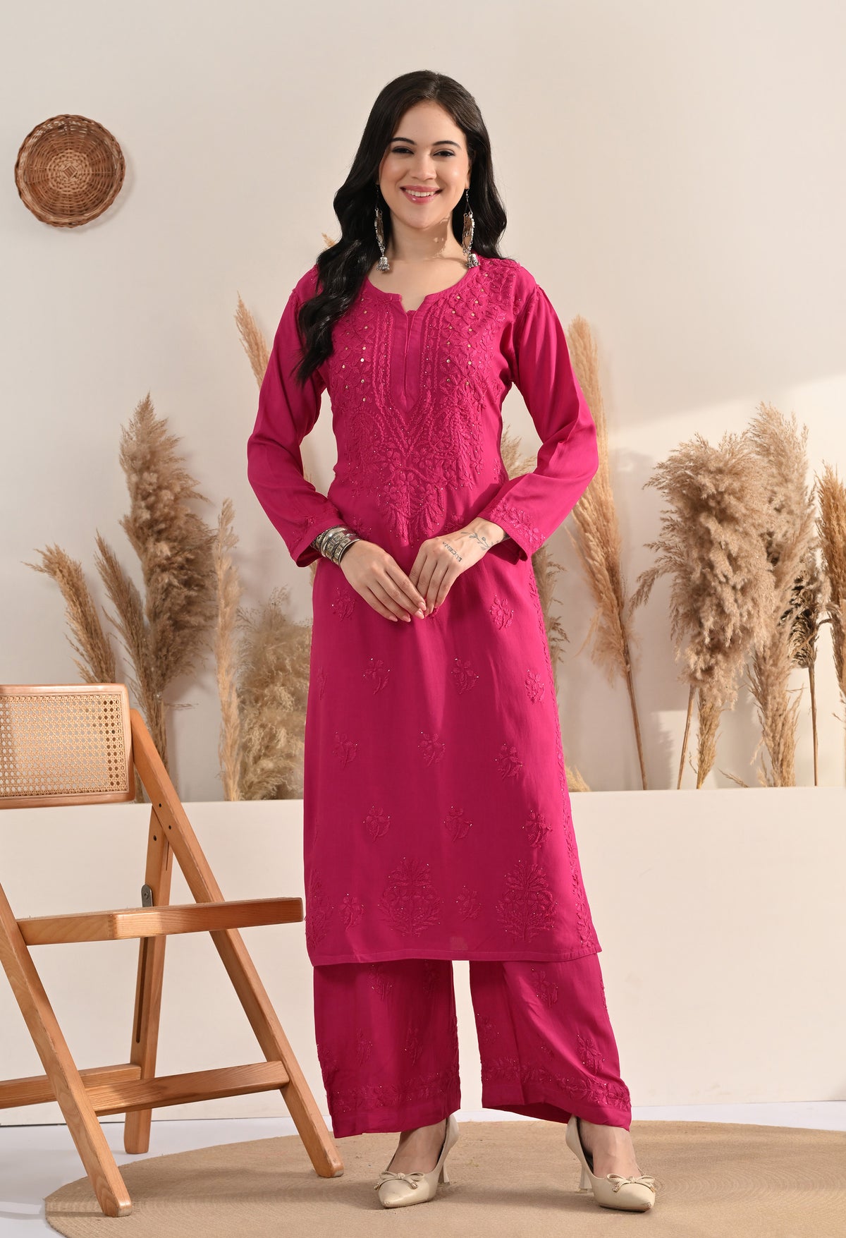 Palak Kurti, Palazzo and dupatta set with Mukaish work