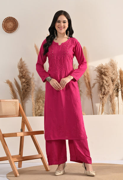 Palak Kurti, Palazzo and dupatta set with Mukaish work